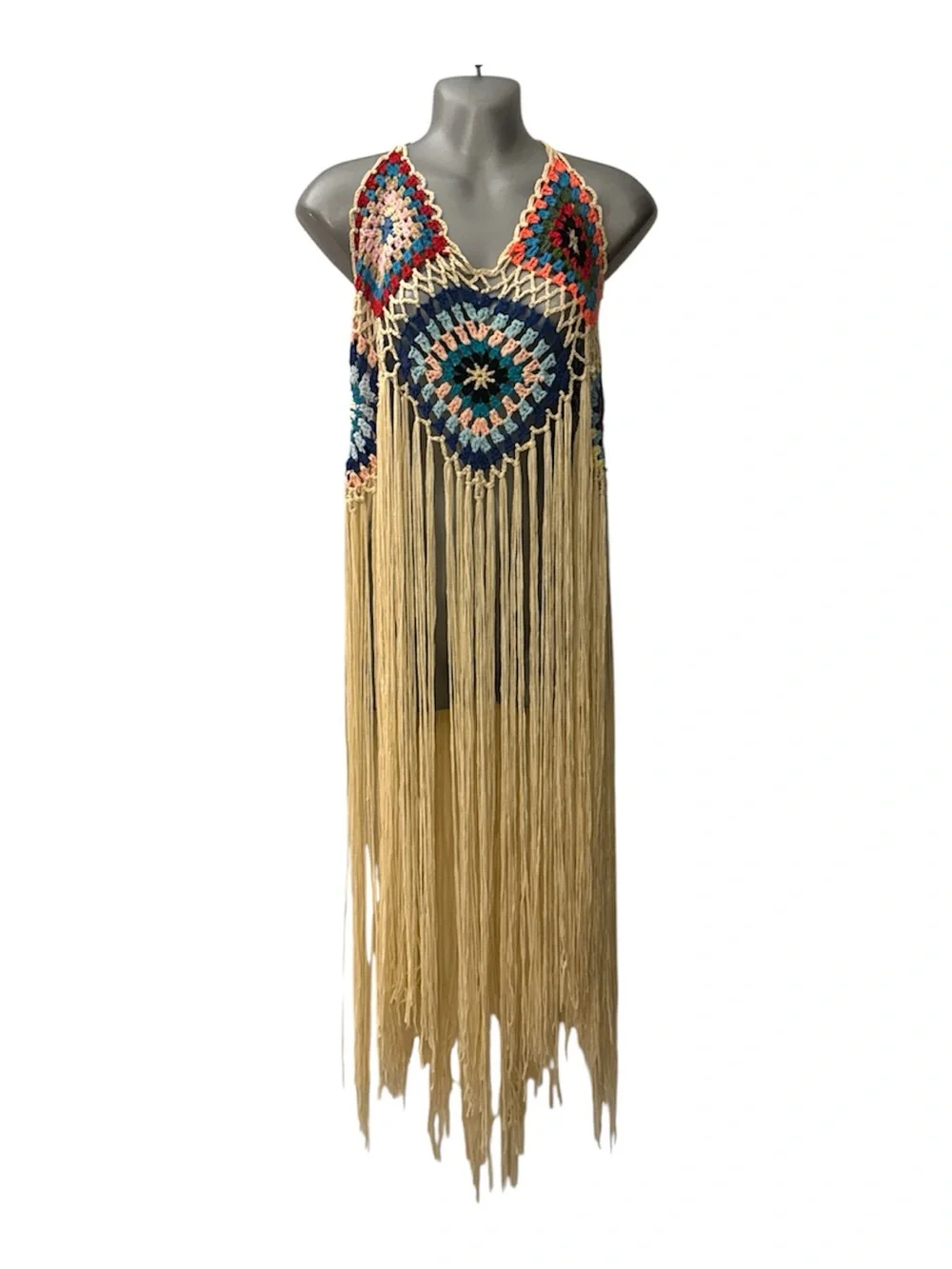 Bohemian Crochet Fringe Maxi Dress, Top or Cover Up